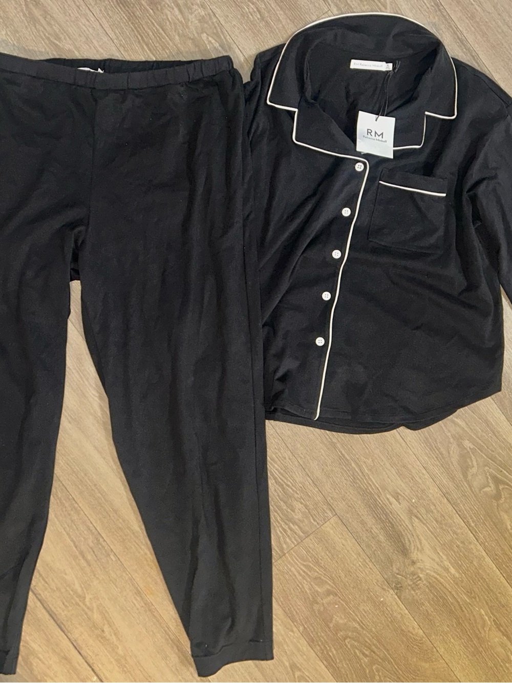 Rebecca Minkoff Black Pajama set with White Piping